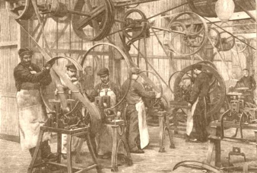 strojn dlna z konce 19.stolet s pozedn transmis